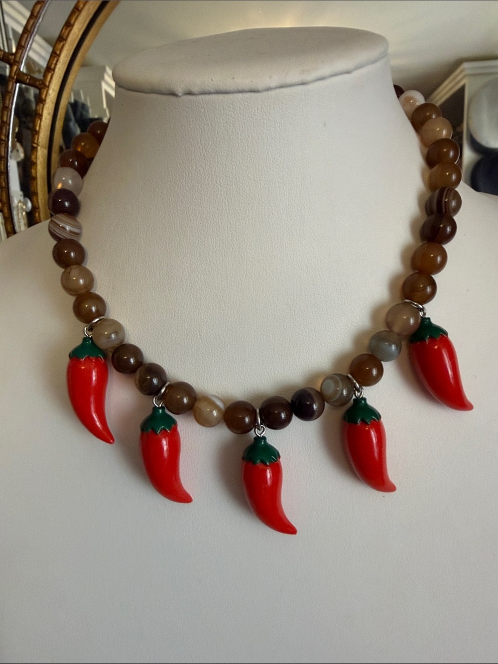 Audrey Limoges Collection Red Chili Charm Beaded Necklace 16-18"